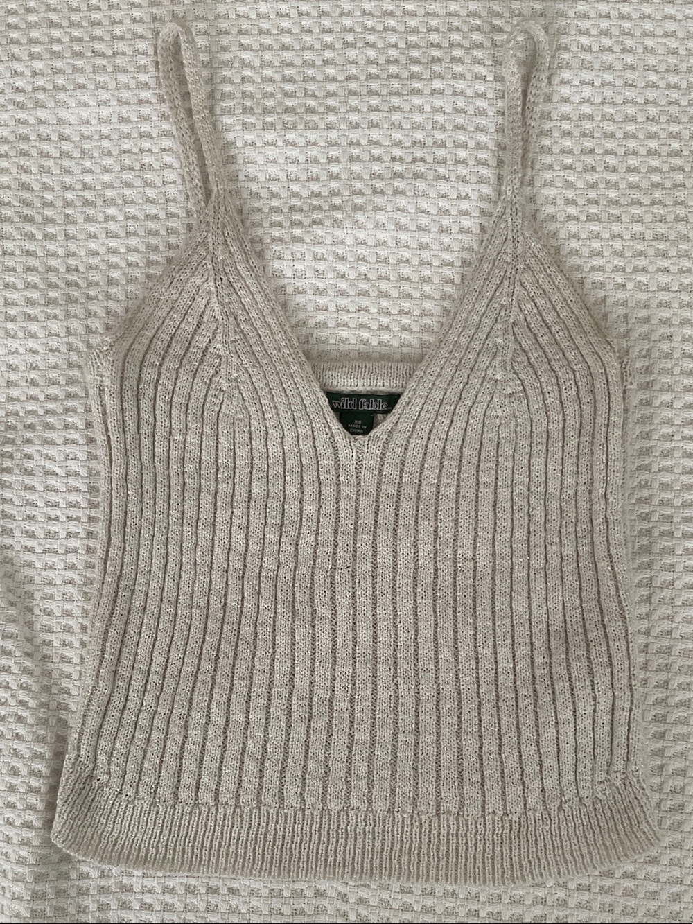 wild fable Beige Ribbed V-Neck Knit Cami